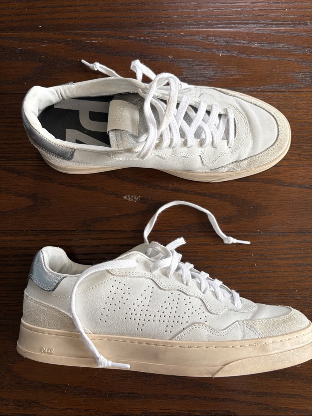 P448 White and Cream Low-Top Sneakers